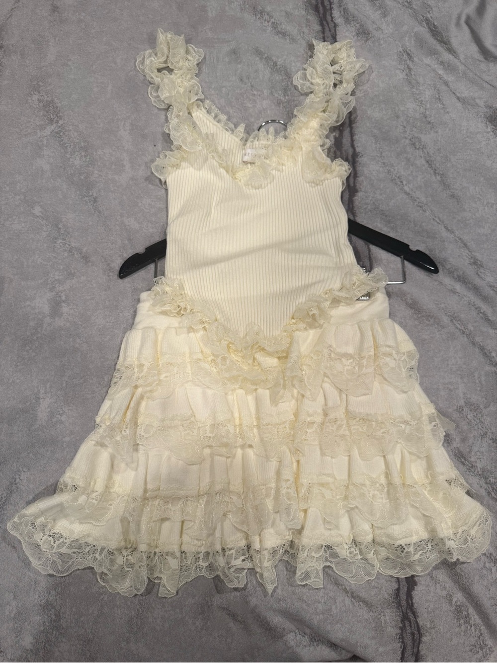 Meshki Cream Ruffle Mini Skirt Dress